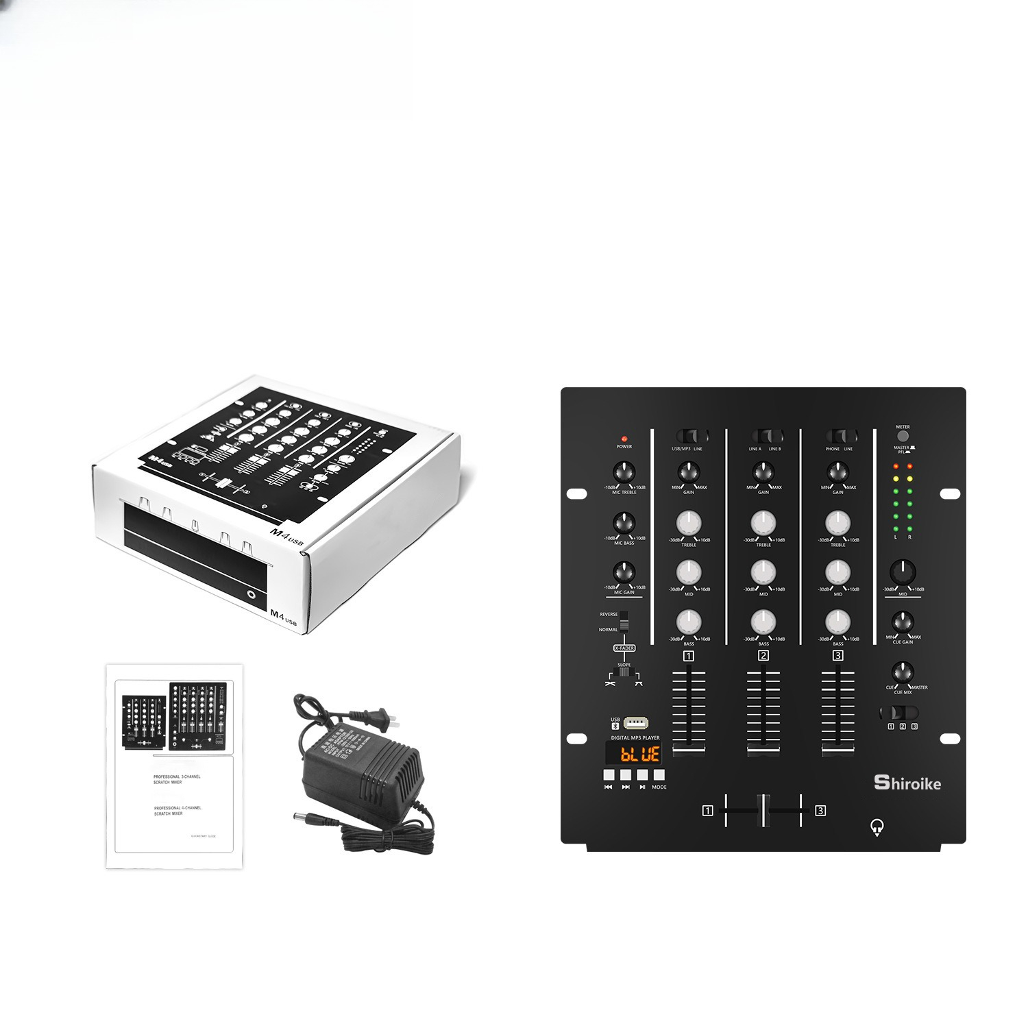 Audio Interface - 4-kanaals DJ-mixer, professionele KTV-stage-audiomixer, 4 kanalen,